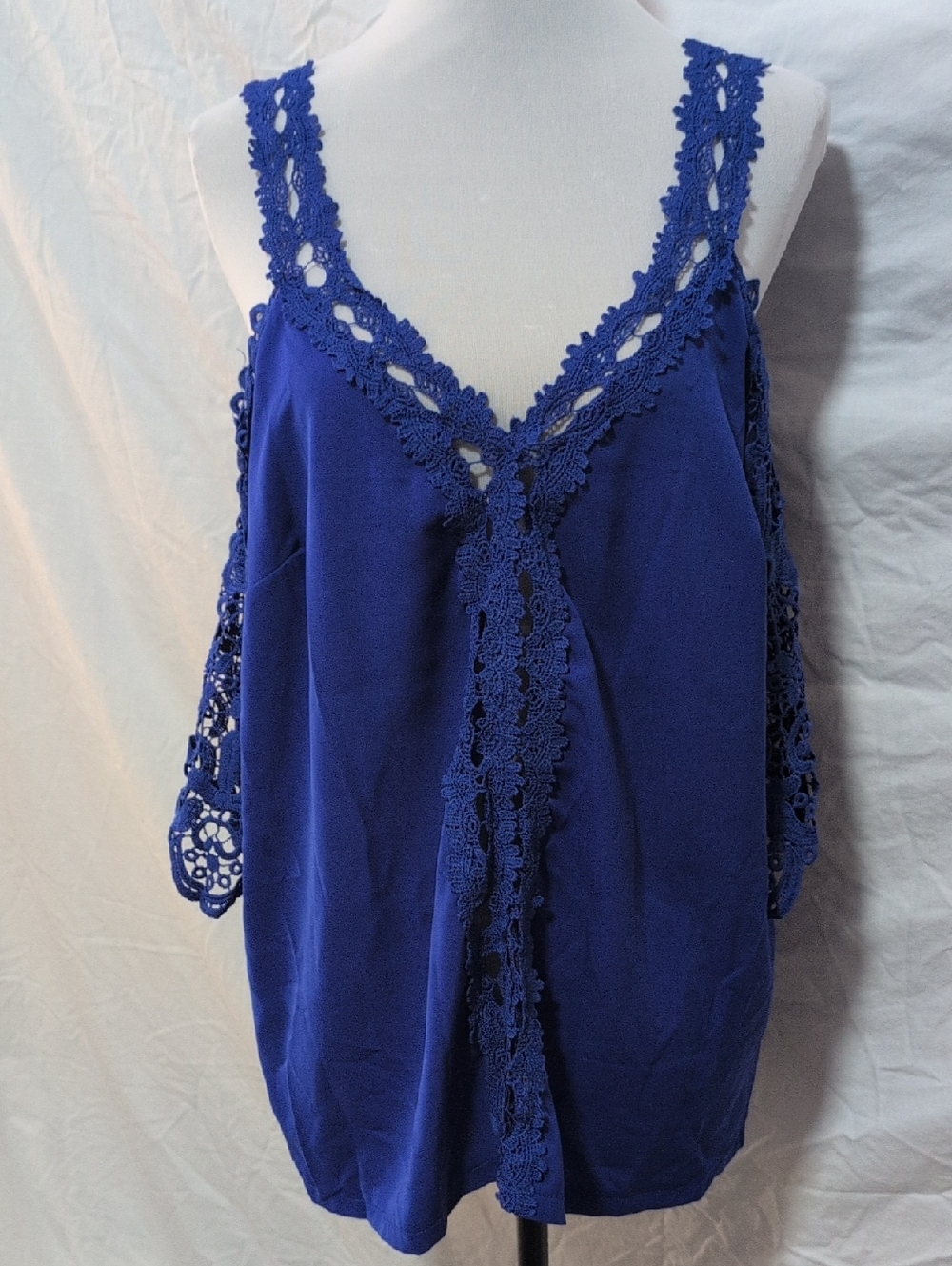 SHEIN Cobalt Blue Crochet-Trim Cold Shoulder Camisole